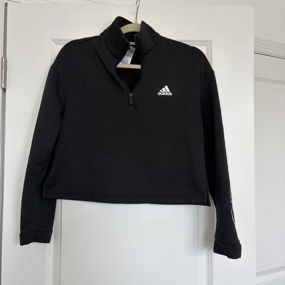 adidas Black Cropped Quarter-Zip Pullover Jacket